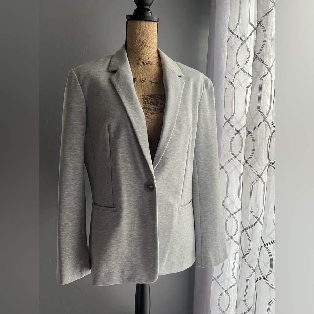 Express Light Gray Single-Button Blazer - image 5